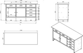 Duży stół warsztatowy z szafkami i szufladami Henry antracytowo-niebieski