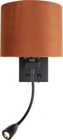 Lampa ścienna czarna z elastycznym ramieniem i pomarańczowym kloszem ze złotym wnętrzem 18 cm - Brescia Combi