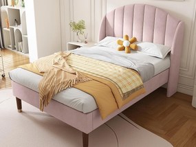 Łóżko tapicerowane 90x200cm z weluru z stelażem na listwach - Różowe