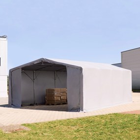 TOOLPORT 8x8m Hala namiotowa - 3,0 m wysokość ścian bocznych z bramą na zamek błyskawiczny, PVC 850, szary, bez statyki - (79926)