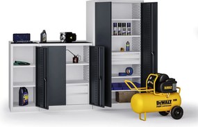 Szafa warsztatowa na narzędzia KOVOS, perforowana, 5 półek, 2 szuflady, 950 x 600 x 1950 mm, grafitowy