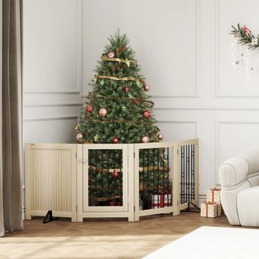 PawHut Wolnostojąca bramka dla zwierząt, bramka dla psa z drzwiami, 4 panele, do korytarza, schodów, ościeżnicy drzwiowej, MDF, stal | Aosom PL