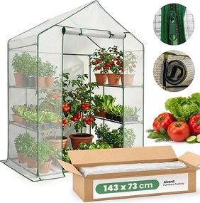 Mini szklarnia ogrodowa foliowa domek z półkami 1 drzwi Biała 143x73x195 cm