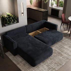 Masseno Narożnik TURIN z funkcją spania i pojemnikiem na pościel Narozniki L, Rozkładana sofa - Czarny, MONOLITH 95