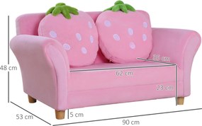 HOMCOM Sofa dziecięca fotel dziecięcy sofa kanapa dzieci pokój dziecięcy sofa dwuosobowa sofa z motywem truskawek