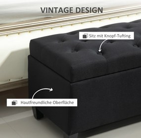 HOMCOM Ławka z Przestrzenią na Przechowywanie, Tapicerka w stylu Lnianego Poliestru, Drewno Kauczukowe, Czarna, 100 x 40 x 44 cm