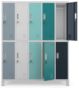 Szafa socjalna ubraniowa 10-drzwiowa BARTEK, 1360 x 1720 x 450 mm, szaro-wielokolorowa