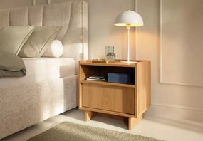 Stolik nocny Vabres dąb karmel 50 cm nowoczesna szafka nocna z szufladą push to open minimalistyczna sypialnia ABS 16 mm