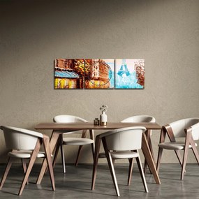 Obraz - Deszczowa pogoda i wieża Eiffla (z zegarem) (90x30 cm)