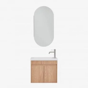 Zestaw Wiszących Mebli Łazienkowych Zintegrowany Z Umywalką Narek Popielaty Brąz & Owalny Ze Schowkiem 45x90 - Sklum