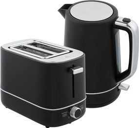 HOMCOM Zestaw czajnik 1,7 L i toster z 6 stopniami zrumienienia, Czarny/Stal