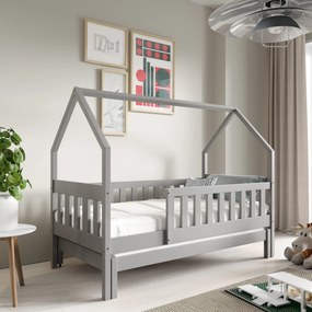 Łóżko dziecięce BAMBINA 80x160 cm Podwójne łóżko w kształcie domku Naturalne Drewno Szare