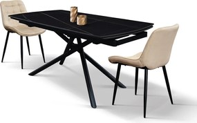 Stół ceramiczny czarny, podstawa metalowa czarna, rozkładany 160x90 - 240x90 cm - BONIFACIO