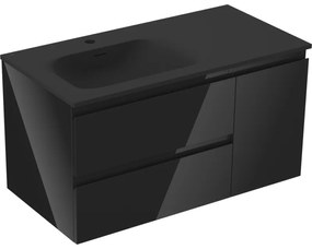 Mexen Orio szafka łazienkowa 90 cm z umywalką Vela lewą, 2S, 1D, czarna połysk/czarna mat - 91A13-09047-3-BBFFF70-W23L71