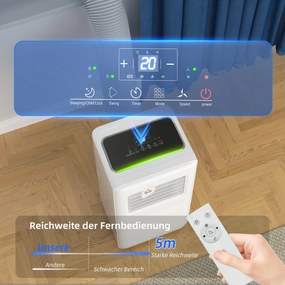 HOMCOM Przenośna klimatyzacja, różne ustawienia, wyświetlacz LED, timer, koła, Biały