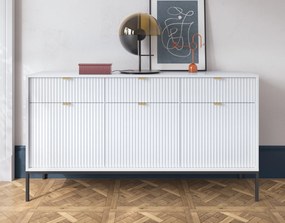 Komoda glamour z ryflowanymi frontami KSZ154 biała/czarne nóżki