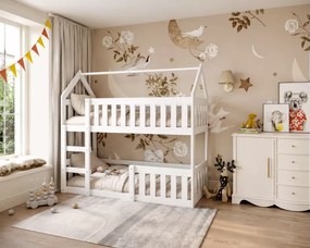 Łóżko piętrowe dziecięce Clare Domek Mini 80x190 drewniane sosnowe z barierkami