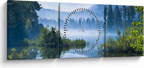 Obraz górskiego jeziora (z zegarem) (90x30 cm)