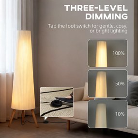 HOMCOM Lampa stojąca LED do salonu ściemnialna, trójnóg drewniany, włącznik nożny, 46 x 46 x 153 cm, Weiß