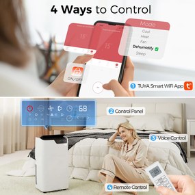 HOMCOM Klimatyzator przenośny 12 000 BTU, funkcje chłodzenia, osuszania, wentylatora, tryb nocny, sterowanie głosowe WiFi | Aosom PL