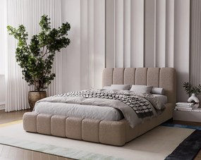 Emporius Milan łóżko tapicerowane 180x200 - pufiaste łóżko do sypialni, łóżko z pojemnikiem i stelażem - tkanina boucle, brązowy (Anthology 5)