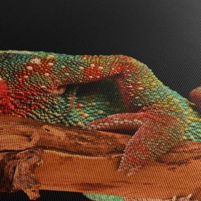 Obraz kameleona na gałęzi (z zegarem) (90x30 cm)