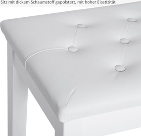 HOMCOM Taboret do Pianina Biały Wiejski Styl z Schowkiem Drewno Kauczukowe Sztuczna Skóra 76x36x50cm | Aosom PL