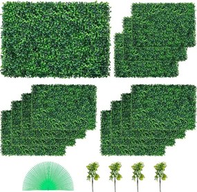 Sztuczne Panelki Buksowe SucceBuy 61 x 40,6 cm 12 Sztuk, Sztuczne Mury z Buksów, Oporne na UV