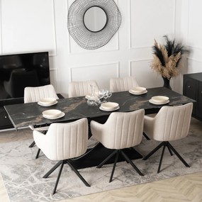 Stół Rozkładany Prostokątny IBIZA 160-240 cm Ceramiczny Czarny Marmur do Jadalni Nowoczesny Loft
