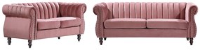 Kanapy Chesterfield 3- i 2-osobowa z weluru stary róż – TRUMBO