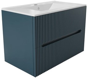 Szafka łazienkowa wisząca  ryflowana z umywalką - Niebieski - 80 cm - PAVANI