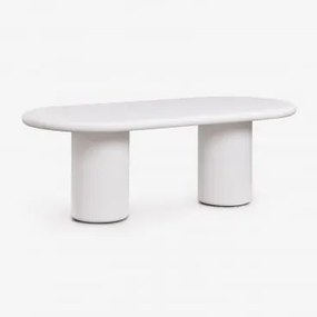 Owalny Stół Jadalniany 220x100 Cm Z Cementu Namara Biała - Sklum