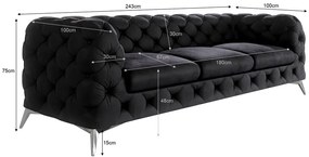 Czarna aksamitna sofa 243 cm Chelsea – Ropez