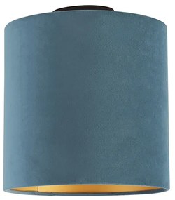 Lampa sufitowa z niebieskim aksamitnym kloszem ze złotem 25 cm - Combi Black klasyczny/Antyczny Oswietlenie wewnetrzne