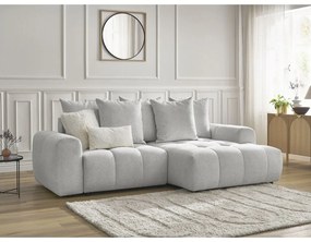 Jasnoszary rozkładany/ze schowkiem narożnik z tkaniny szenilowej (prawostronny/z szezlongiem) Roxelane – Bobochic Paris