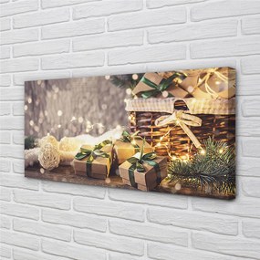 Zdjęcie na płótnie Prezenty, Gałązki i Bombki