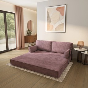 Masseno Sofa piankowa SILAR z funkcją spania, Kanapa z pianki do salonu, Bezmontażowa, Tkanina sztruksowa – Wrzosowy POSO 130