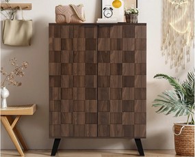 Nowoczesna szafa na buty 80x35x110cm - 2 fronty - 5 przegródek - Regulowane półki - Wykończenie imitujące drewno - Brązowy