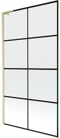 Mexen Next L parawan nawannowy 1-skrzydłowy 100 x 150 cm, czarna kratka, złoty szczotkowany - 895-100-000-03-77-55