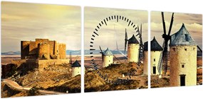 Obraz - Wiatraki (z zegarem) (90x30 cm)