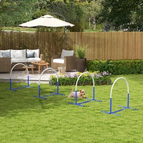 PawHut Zestaw Agility dla Psów, trening początkujących, 4 łuki, z torbą transportową, niebieski+biały, 88 x 64 x 95 cm