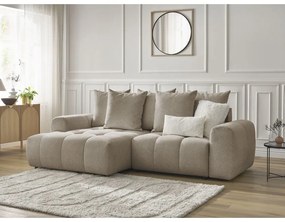 Beżowy rozkładany/ze schowkiem narożnik z tkaniny szenilowej (lewostronny/z szezlongiem) Roxelane – Bobochic Paris