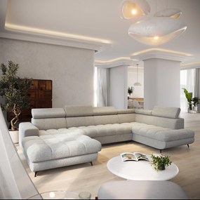 Masseno Narożnik CORENO z funkcją spania i pojemnikiem na pościel Narozniki U, Rozkładana sofa - Jasnoszary, QUELLE 83