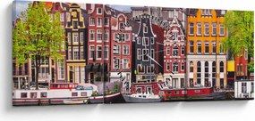 Obraz - Amsterdam, domy tańca (z zegarem) (90x30 cm)