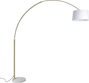 Lampa łukowa mosiężna z białym abażurem z tkaniny 50 cm - XXL