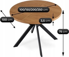 Stół Okrągły Rozkładany LUKAS 100-250 cm Dąb Złoty Nowoczesny Loft