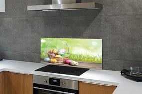 Szklany Panel Koszyczek Pisanek na Trawie