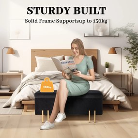 HOMCOM Ławka tapicerowana z miejscem do przechowywania, Metal, Drewno kauczukowe, Pianka, 100 x 40 x 42 cm, Czarny