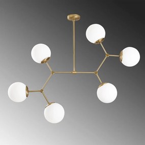Biała lampa wisząca z 6 kloszami z elementami w kolorze złota Opviq lights Damar