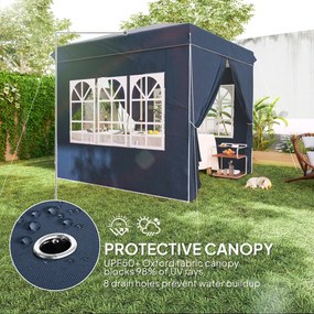 Outsunny Pawilon Pop-up 2,5 x 2,5 m z bocznymi ścianami i torbą, UPF50+, regulowany pawilon ogrodowy, Granatowy
